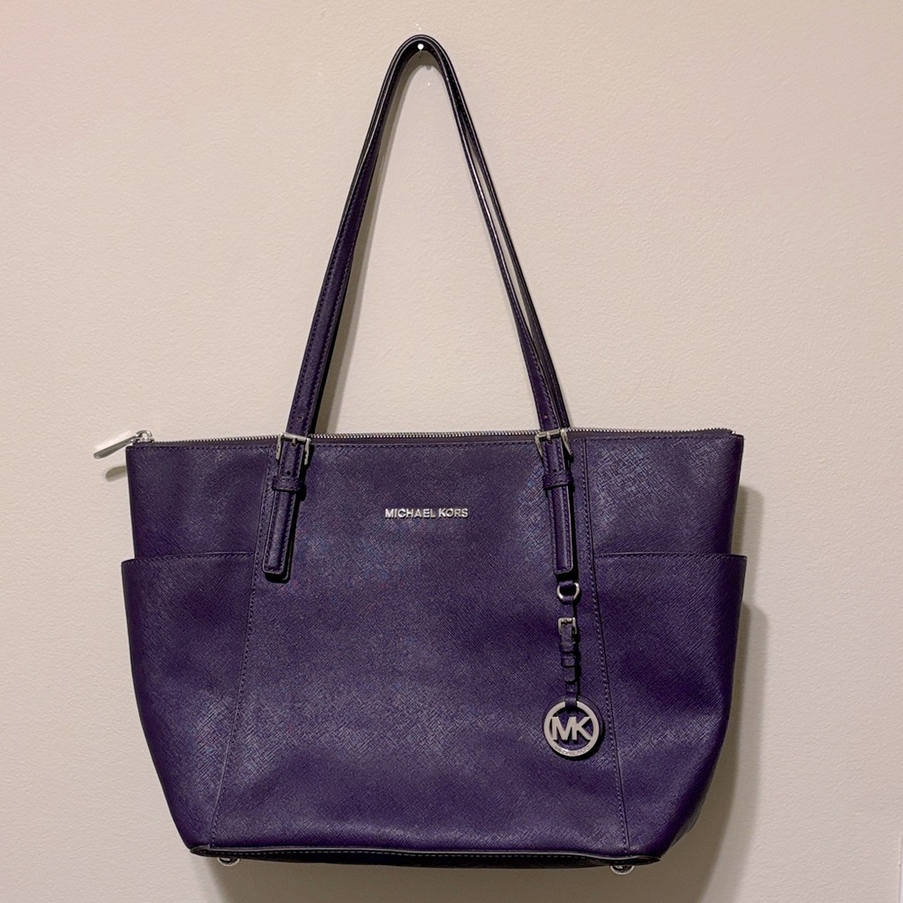 Michael Kors Purple Leather Tote with Silver Hardware